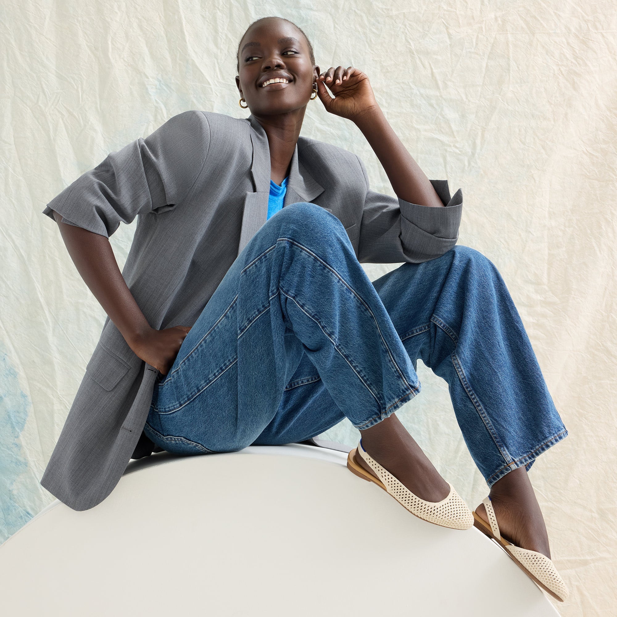 The Almond Slingback - Off White Mesh