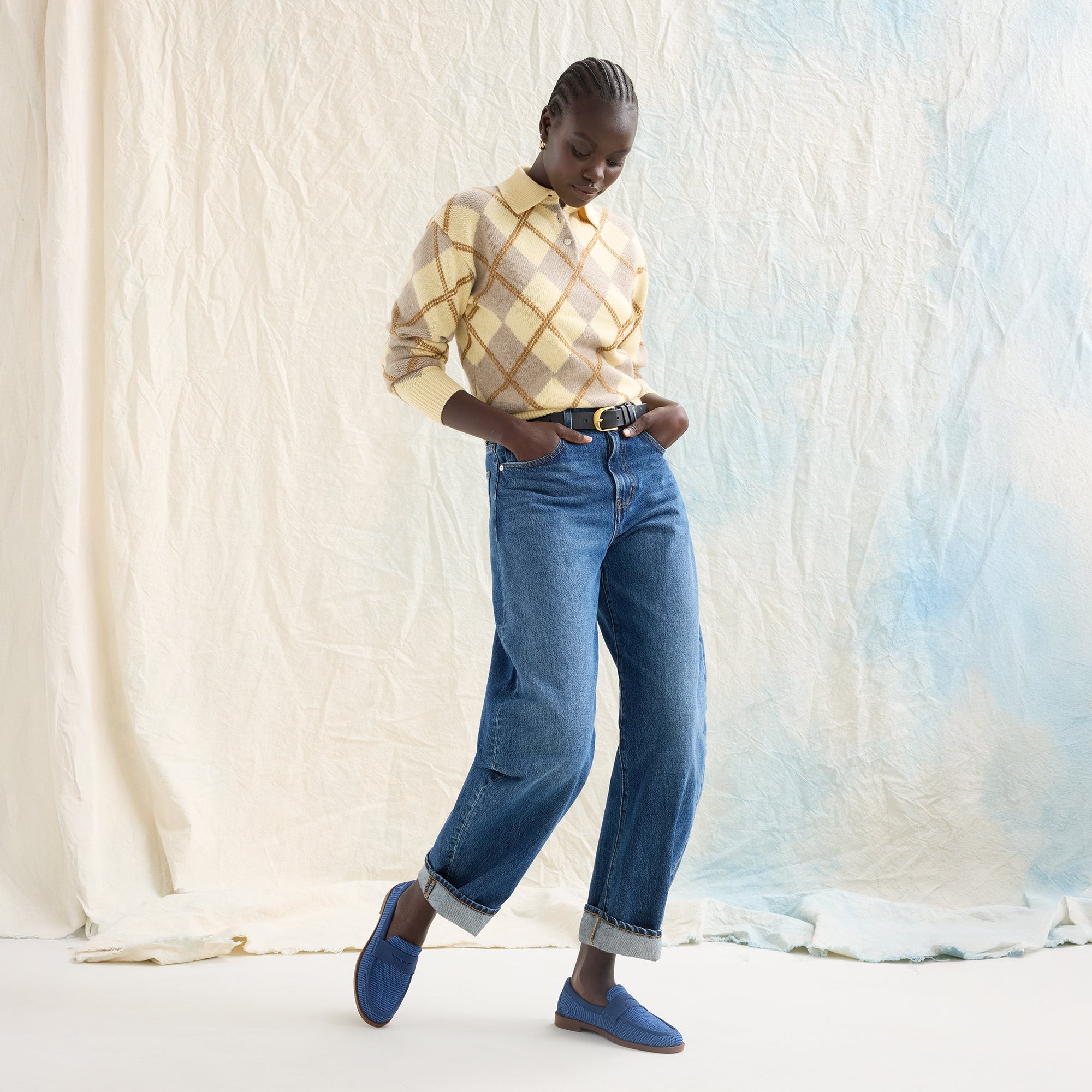 The Penny Loafer - Blue Raffia-Knit